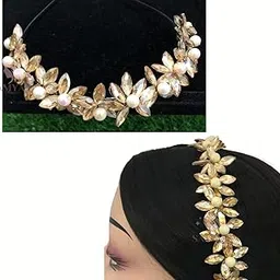 samyak Studded Metal Hairband Fancy Hairstyle For Women & Girls Trendy Party Headband Hair Accessories (Gold, Medium)-picture-53
