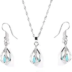 gempro Birthstone Elegant Silver Pendant Drop Earring Gemstone Set for Women-picture-13