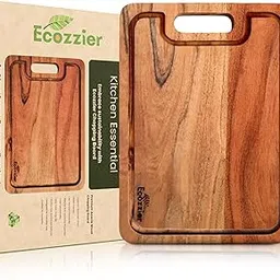 Ecozzier Wooden Chopping Board for Kitchen; Vegetable Cutting Board with Juice Groove; Seasoned Acacia Wood; Naturally Antibacterial; Anti-warp; Knife Friendly; Reversible-picture-17
