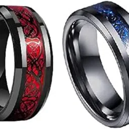krystalz Black Tungsten Carbide Silvering Celtic Dragon Blue & Red Carbon Fibre Wedding Band Ring for Men-picture-43