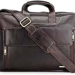 teakwood leathers Teakwood Handcrafted Real Genuine Leather 15" Laptop Cross-Body Messenger Bag Brown image 1