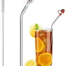 Mshine Reusable Bent Stainless Steel Straw Set with Cute Bunny & Strawberry Silicone Toppers – Metal Drinking Straw with Cleaning Brush for Kids & Adults – (2 Set)-picture-15