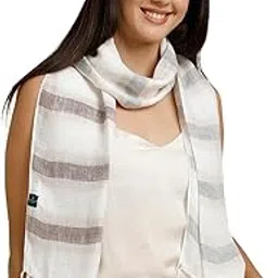 linen club Grey Striped Pure Linen Unisex Stole-picture-32
