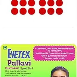 Eyetex Pallavi Sticker Bindi/Pottu|Round|Aloe Vera & Papaya Extracts|Breathable Non-Irritating Velvet Fabric|P2A|Red|20 Flaps-picture-28
