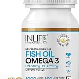 INLIFE Fish Oil Omega 3 EPA 180mg DHA 120mg for Men Women 500mg - 60 Liquid Filled Capsules-picture-50