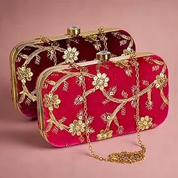 Heart Home Clutch Purse | Wedding and Party Hand Bag | Women's Wallet With Detachable Chain | Lock System | Pack of 2 | Multi-image-88