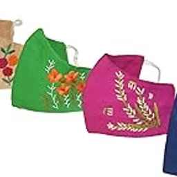 kheyali boutique Pure Cotton Hand Embroidered Washable Resuable Anti Pollutant 3 Ply Face Mask(multicolor_rtgpn, Pack of 5)-picture-52