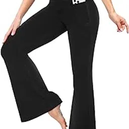 yolix Flare Leggings for Women with Pockets - Crossover High Waisted Black Flared Leggings for Yoga Gym Workout-picture-15