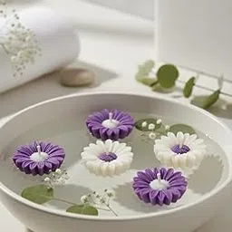 LITWiCK 8Pcs Daisy Flower Floating Candles for Water Bowl | Diwali Decoration for Home | Soy Wax Scented Candle |Diwali Gifts for Family and Friends (Purple White Daisy Flowers)-picture-31