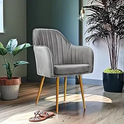 BAWARI Accent Chair for Living Room| Soft Velvet Fabric Armchair with Multi Colour Leg Options | Modern Chair with Thick Cushion for Home Office restaurent and cafes| 1pc (Golden Legs, Grey) image 1