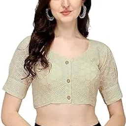 vihu fashion Women's Cotton Chikankari Embroidery Work Readymade Saree Blouse-picture-53