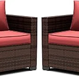 MJA FURNITURE Outdoor Sofa for Balcony, Garden Single Seats | Brown Rattan Patio Chair, High Back Design, Widened Armrest, 4 Inch Thick Cushion 31.5x29.5x30 Inch (2)-picture-10