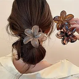 Floral Hair Claw Clips, Brown Translucent, 8 cm Large Size, 3-Pack-picture-22