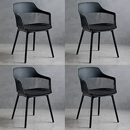 My Art Design - Set of 4 Chairs with Arms, Stain Resistant Plastic Shell with Faux Leather Cushion Seat Decorative Grooves for Air Circulation for Outdoor Indoor use (Black)-picture-30