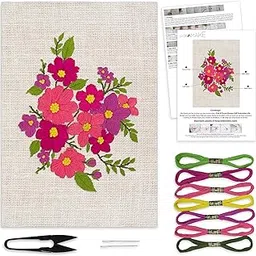 picknMAKE Hoop-Free DIY Hand Embroidery Kit for Beginners & Adults | Floral Design on Stiff Jute Fabric | Includes 7 Threads, Needles, Cutter & Instruction Sheet | No Hoop Required Sewing & Craft Kit-picture-22