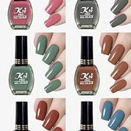 K10 Matte Nail Polish Combo 6 In 1 NailKit Long Lasting Quick drying Nail Color For Women| Girls Color Combo In Color Dustyrose|Light Grey|Brown|Blue|Chocolate|Spanish-Green-image-2