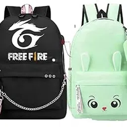 Combo Waterproof Travel Casual Large Capacity 17.5 Inch Free Fire & Korean Design Backpack Teenage Girls Fashion School Bag with Small Case for Office/Women/Student/Collage-image-47