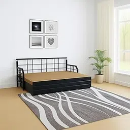 Royal Interiors Comet 3 Seater Metal Sofa Cum Bed with Hydraulic Storage | Queen Size Sofa Cuma Bed | 3 Seater Sofa Set, Metal Sofa Set for Living Room (Matte Black Finish with Light Brown Cushion)-image-26