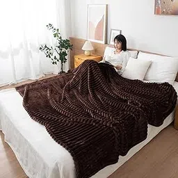HOKIPO Fleece AC Blanket Double Bed Queen, 200X230 Cm / 6.5X7.5 Feet, Brown (AR-4917-BRN)-image-7
