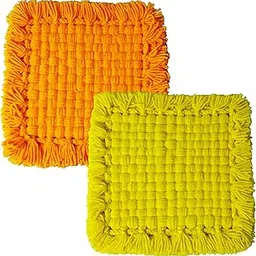 Handcraft Decorative Woolen Pooja Asan for Temple Idol 21 x 22 CM (Yellow and MintYellow)-image-28