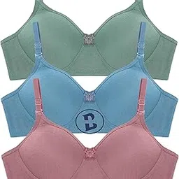 brielle Women's Cotton Light-Padded Wire-Free Seanless Bra Pack of 3-picture-26