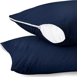 SEM B GRA 100% Waterproof Navy Blue Pillow Protectors with Zipper Closure 16"x24" Size (2 Pack), Terry Cotton Pillow Covers, Bed Bug and Dust Mite Proof-picture-12