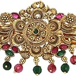 Traditional Gold-Plated Hair Barrette Clip with Floral Design and beads Danglers (Design-2)-picture-21