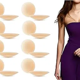 8 Pair Silicone Nipple Cover Reusable Invisible Sticky Nipple Breast Covers for Women Comfortable Skin-Friendly Bra Breast Pasties Nipple Cover Sticker Round Pasties Fashion Clothing Accessory Nude-image-57
