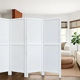 Alif Krafts Modern Wooden Room Divider | Folding Privacy Screen Partition for Living Room, Bedroom & Office | Decorative Panel with Shutter Slats White 4-Panel MDF 72"x80"-image-80