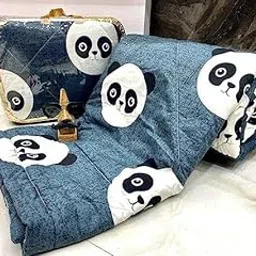 Femfairy 150 GSM Glace Cotton Kids Single Bed 250 TC Reversible Comforter/AC Blanket for Winter/Quilts/Duvet (Panda)-picture-33