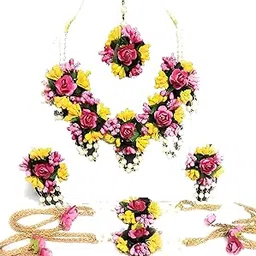 c&g india Flower Designer Jewellery Set For Women And Girls Mehandi Haldi Bridal Baby Shower Marriage-picture-31