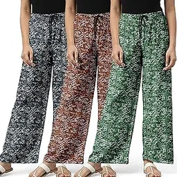 riglozi Relax Fit Payjama with Floral Prints, Breathable Cotton Fabric with Drawstring Waistband Closure, for Women|Printed Payjama|Pack of 3-picture-44