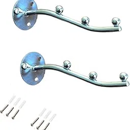 Q1 Beads Steel 3 Balls Pin Wall Mount Wall Drope Hanger for Hanging Clothes Dress, Shop and Showroom Display(Chrome)-2 Pack-image-81