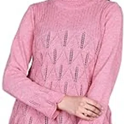 knitzy Women’s Woolen Longline Sweater Top | Warm Comfortable Knitwear – Pink, Size L image 1