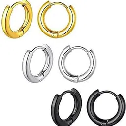 SV jewellery Stainless Steel Black Blue Gold Silver piercing Clip Ear rings set Earing Pierced Studs Hoop Earrings Combo for men gents boys boyfriend girls-picture-12