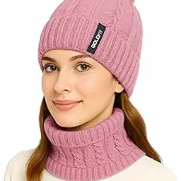 Boldfit Woolen Winter Cap for Women with Neck Warmer Soft Woolen Cap for Girls in Winter for Thermal Wear Stylish Warm Wear for Girls Woolen Garam Topaa Cap Branded Bennies Pink-image-2