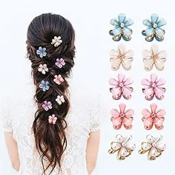 NiXtiL Mini Hair Clips for Girls Women Small Flower Hair Claw Colorful Hair Barrettes Cute Hair Pins Sweet Hair Clamps Hair Accessories Wedding Flower Clips (Multi colour) (Mix colour)-image-14