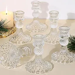 Tazweeq Glass Candle Holder Set of 6, Clear Candle Holders, Tapered Candle Holders for Weddings, Holidays, Parties and Festive Decorations-image-61