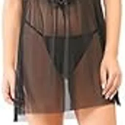 miavida Women's Sheer Babydoll Lingerie – Black Lace Nightwear with Satin Bow Straps | Sexy Transparent Sleepwear for Women (Free Size - S to L)-picture-10