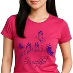 Women’s Round Neck Graphic Print T-Shirt – Short Sleeve Polyester Casual Top Color Rani (WOMENS-1001 Rani)-picture-24