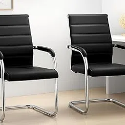 Oak & Aura Leather Back Fabric Visitor Chair Reading Executive Office Chair for Home Computer Study Reception, Restraurant(2, Dark Black, Leather Back Chair)-picture-21