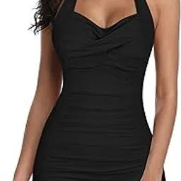 Womens Swimming Suit New Swimsuit Women's Multi Color Suspender Backless Solid Conservative Large Swimsuit Tropical Print Swimsuit Swimming Suit for Women (Black, XL)-image-11