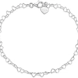 amberta Italian Sterling Silver Heart Anklet Adjustable for Women 925 | Heart Ankle Bracelets for Women Sterling Silver-picture-24
