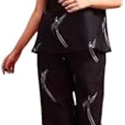 Women's Printed Black Short Sleeves Top & Pajama Rayon Nightdress Set-picture-38