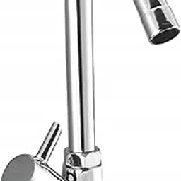 JAGGER JAG3311 Brass Swan Neck Pillar Cock Brass Chrome Plated Wash Basin 360 Degree Moving Spout Tap with Free Wall Flange and Teflon Tape Silver-picture-31