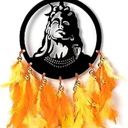 ILU® Dream Catcher Lord Shiva, Wall Hangings, Nursery, Crafts, Home Décor, Office, Handmade for Bedroom, Balcony, Garden, Party, Café, Decoration, Wedding, Decorative, Orange & Yellow Feathers-picture-28