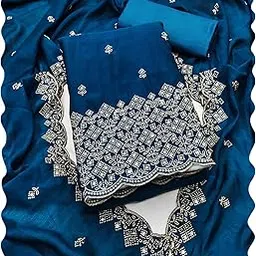 peachmode Women's Sequins Embellishment Vichitra Silk Unstitched Dress Material | Stylish Ethnic Casual Wear Latest 3 Piece Kurti Pant Dupatta Fabric Sets Salwar Suit for Women Free Size-picture-16