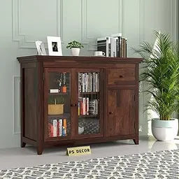Ekdantix Furniture Sheesham Wood Kitchen Cabinet with Acrylic Glass Door, Storage Cabinet Racks, Home Kitchen Furniture, Crockery Rack, Display Unit, Wooden Chest of Drawers, (Walnut Finish)-image-52