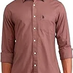 u.s. polo assn. Men's Red Solid Spread Collar Long Sleeve Casual Cotton Tailored Fit Shirt-picture-25