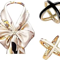 sywduduclt 2 Pcs Scarf Rings For Women, Fashion Metal Scarf Buckle, Black/White, Medium, zinc alloy material, zinc alloy-picture-52